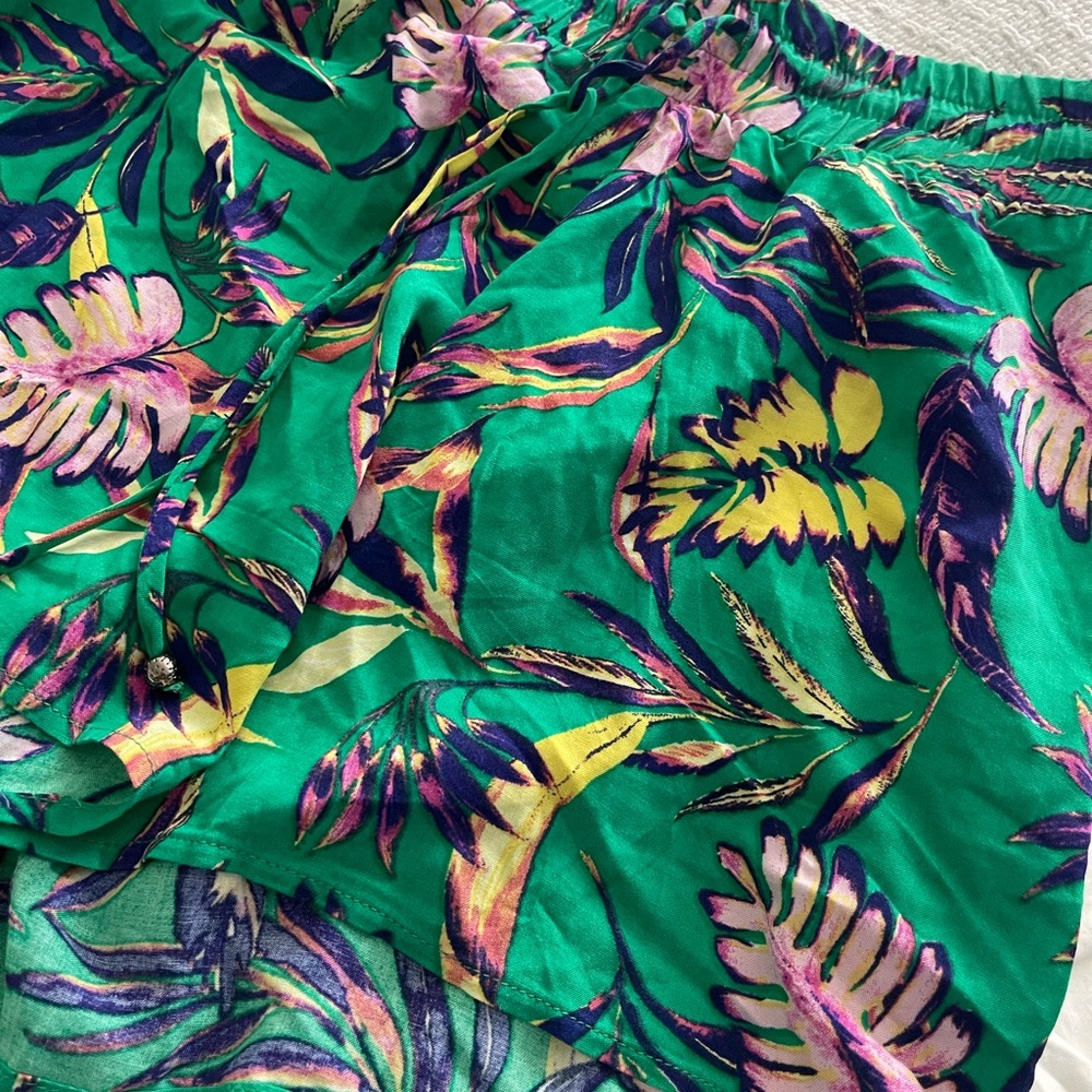 Blue Rain Floral Tie Waist Soft Shorts - Picture 5 of 6